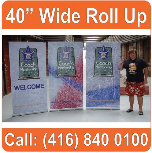 LOT OF 4 - 40&#034; WIDE Pull Roll Up Retractable Banner Stands Displays Trade Show