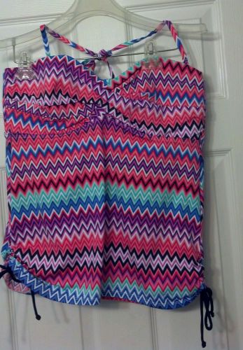 Wave zone underwire tankini top ~ coral/aqua zig zag 16 38d nwt bathing swimsuit for sale