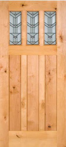 1 - Unfinished Knotty Alder Craftsman 3-Lite Door
