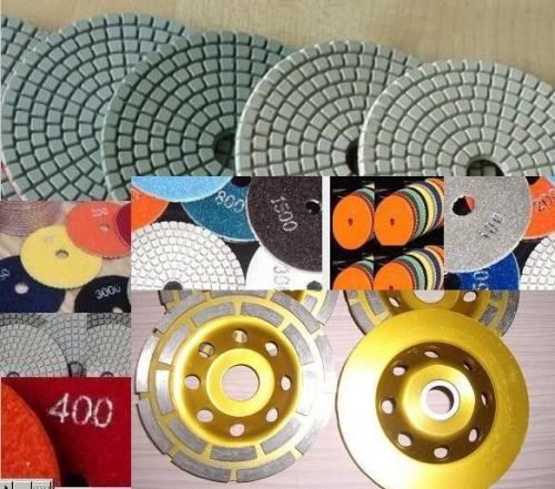 Diamond polishing pad 4&#034; wet/dry 16 pcs &amp; 4&#034; 100mm diamond grinding cup wheel for sale