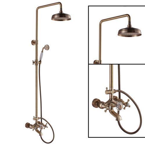 New rain shower head &amp; hand shower &amp; tub spout brushed antique brass shower set for sale