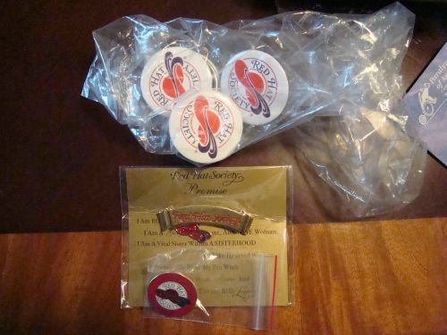 Lot Of 6 RED HAT SOCIETY PIN BACK BUTTON OFFICIAL LICENSED PRODUCT