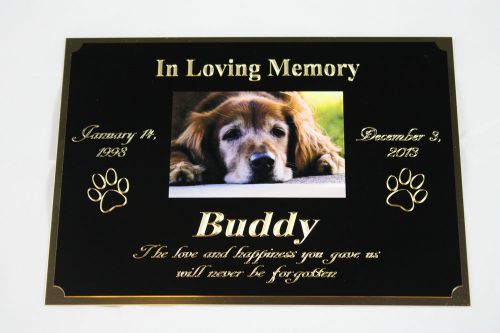 PET MEMORIAL 5&#034;X7&#034; BRASS CUSTOM ENGRAVED PLAQUE WITH YOUR PICTURE DOG CAT BIRD