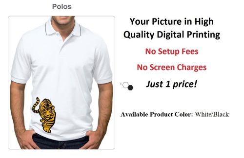 4 custom digital printed white polo shirt for sale