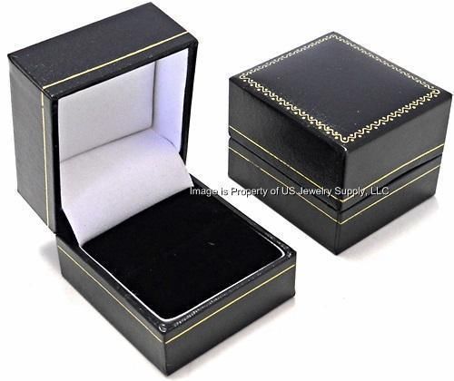 2 Classic Black Leatherette Ring Jewelry Display Gift Boxes