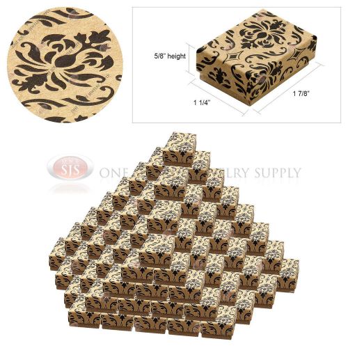 100 Kraft Damask Print Gift Jewelry Cotton Filled Boxes 1 7/8&#034; x 1 1/4&#034; x 5/8&#034;