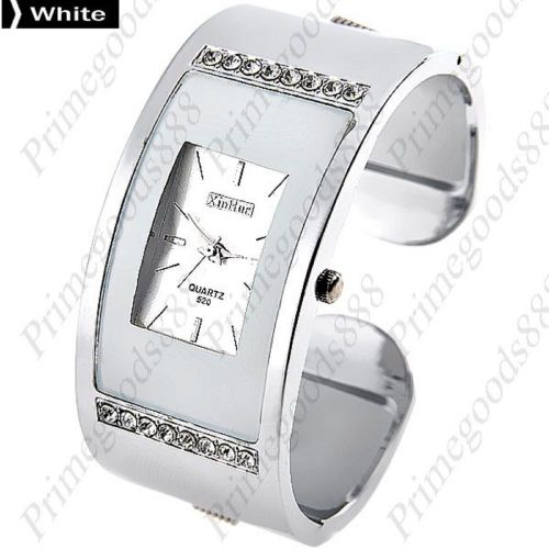 Silver Bracelet Bangle Lady Ladies Analog Quartz Wristwatch Women&#039;s White
