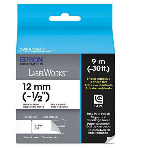 Epson LabelWorks Strong Adhesive LC Tape Cartridge, 1/2&#034;, Black on - EPSLC4WBW9