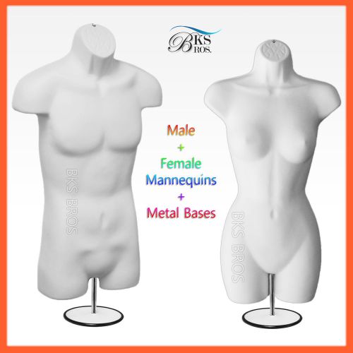 2 Mannequin Man Woman Body Dress Form White Male + Female Clothing Display Stand