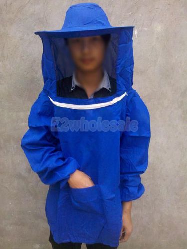 Blue Beekeeping Jacket Veil Bee Protect Suit Dress Smock Pull Over Hat Equipment
