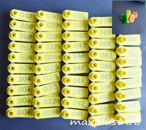 100sets Yellow Sheep Goat Ear Tag  Lable Identification  With Number Eartag NEW