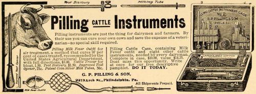 1907 Ad Pilling Son Cattle Instrument Milk Fever Outfit - ORIGINAL CG1