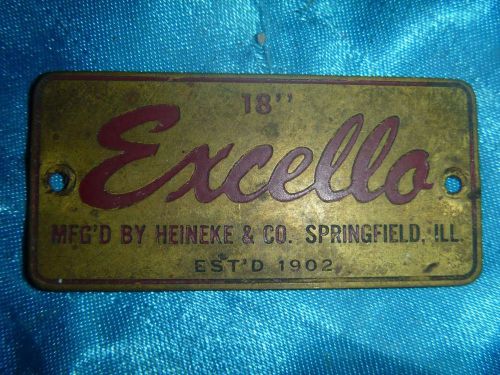 VINTAGE EXCELLO BRASS ENGINE TAG