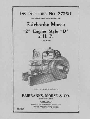 Fairbanks morse 2 hp style  d  instructions no. 2736d for sale