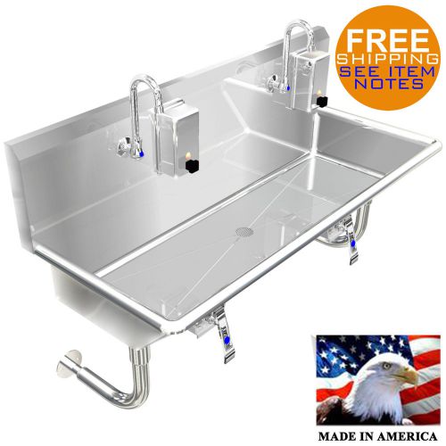 Hand sink industrial 2 users basin 48&#034; knee valve made in usa stainless steel for sale