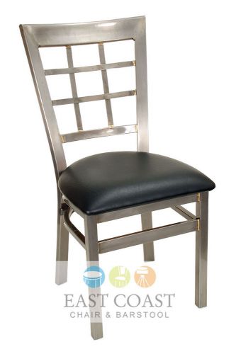 New gladiator clear coat window pane metal restaurant chair w/ black vinyl seat for sale