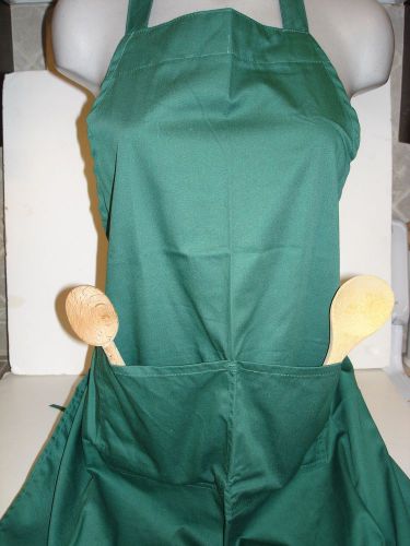 1 large green kitchen apron-restaurant bib pocket-cotton-new for sale