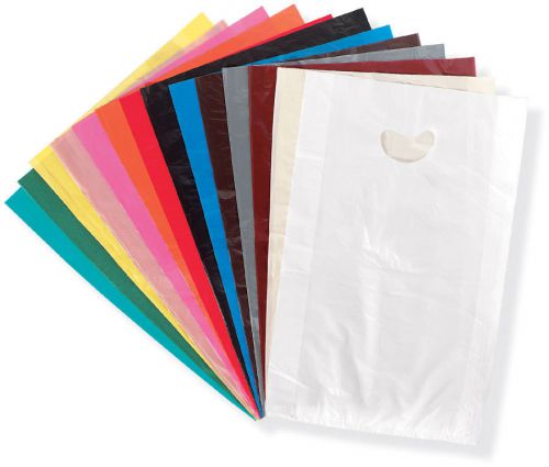 50 rose plastic merchandise shopping bags w/ diecut handle 12x3x18 for sale