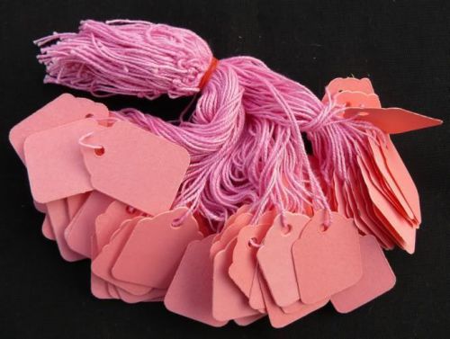 100 PINK Strung Price Tags 32 x 22 mm Traditional Tie On Swing Tags FREE POST
