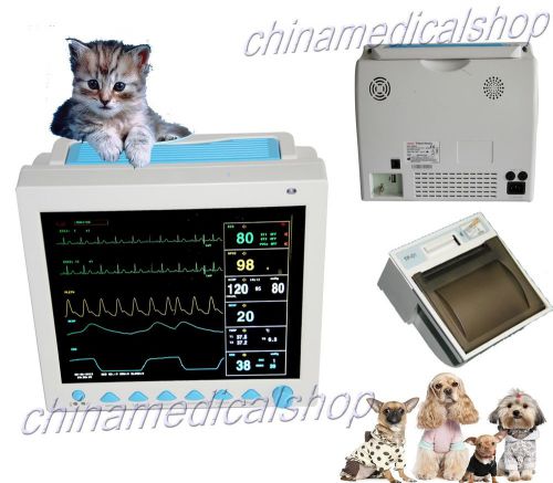 New veterinary vet icu patient monitor ecg nibp spo2 temp resp pr free printer for sale