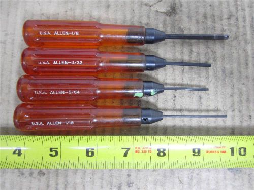 Lot of 4 allen us made 2&#034; shank hex key drivers mechanic aviation tool for sale