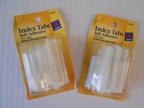 2 PACKS INDEX TABS  SELF ADHESIVE AVERY 82001 13/4&#034;CLEAR 20 TABS PAPER INSERT