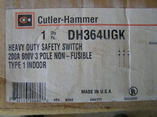 CUTLER HAMMER DH364UGK 200Amp, 600 volt 3pole non-fusible Safety Switch