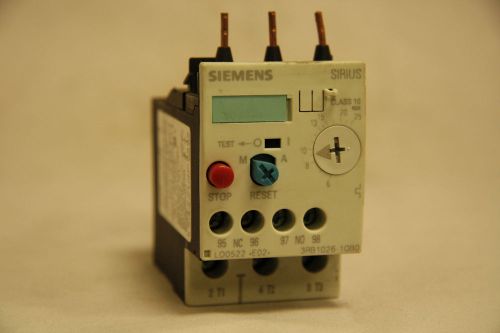 Siemens sirius 3rb1026-1qb0 overload relay 3 pole 6 - 25 amp range size s0 for sale