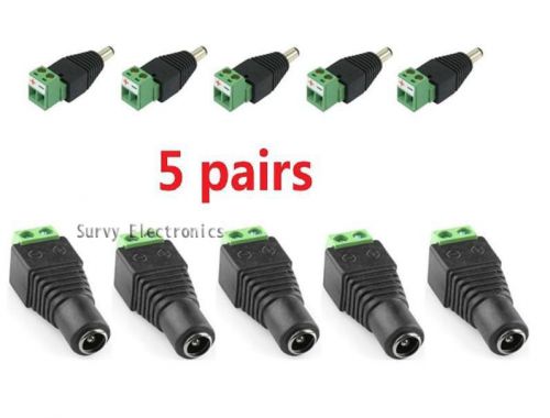 5 Pairs Male and Female 2.1x5.5mm DC Power Plug Jack Adapter Connector for CCTV