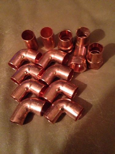 Copper Fittings, 2 - 3/4&#034; Couplings , 8 - 3/4&#034; St elbows, 4- 3/4&#034; Adapters