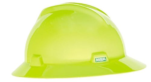 MSA 10061515 HI-VIZ HARD HAT - Heavy Duty V-Gard Full Brim Hard Hat Lime