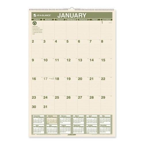 At-A-Glance Recycled Monthly Wall Calendar, 15-1/2 x 22-3/4, 2014