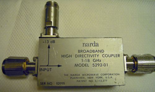 Narda 5292-01 high directivity coupler, 1-18 ghz, 13 db coupling, apc-7; type n for sale