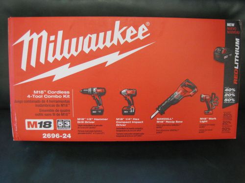 Milwaukee M18 4-piece cordless combo set, NEW in the box, # 2696-24