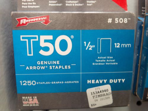 Genuine arrow t50 staples - 1/2&#034; (12mm) 1250 staples/box heavy duty for sale