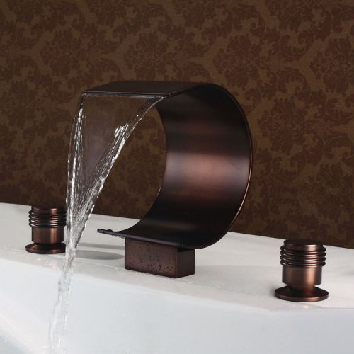 Modern 3 Holes Waterfall Roman Tub Faucet Tap in Oil Rubbed Bronze Free Shipping