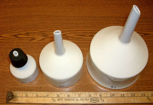 Coors Buchner Filter Funnels. Lot of 3 funnels, 3 sizes. Very Good Condition.