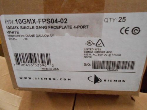 Siemon 10GMX-FPS04-02 4 Port Single Gang 10G Faceplate, White - BOX OF 25
