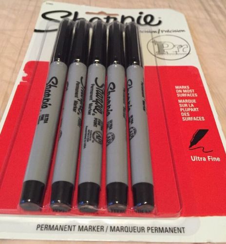 5 Permanent Markers Precision Ultra Fine Point Black Sanford 37665