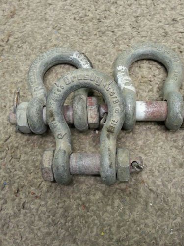 Lot of three 3 ea. 5/8&#034; Crosby  bolt type safety shackle clevis D rings 4x4