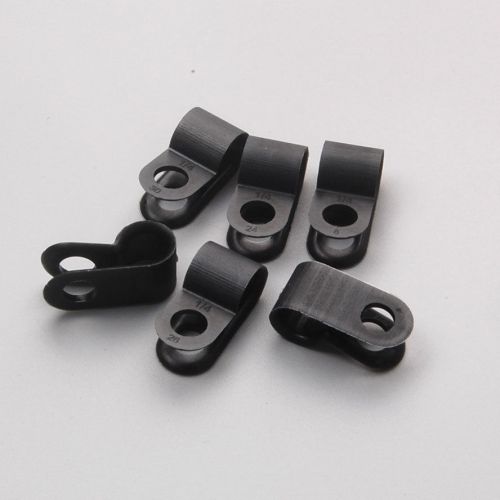 100 X Nylon Black Wire Cable Hose P Type Clamp Clips Clip C R 6.4mm 1/4&#034;