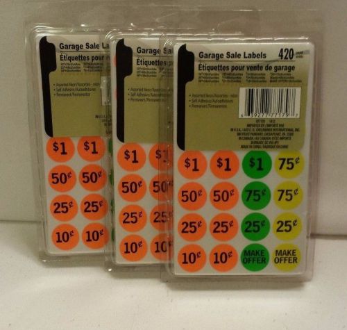 New 3 PACKS GARAGE SALE STICKERS NEON PRICE TAGS LABELS Rummage Sale 1260 COUNT