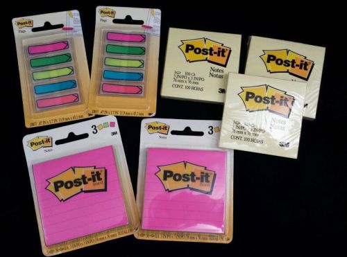 New Lot Of 7 Assorted 3M Post-It Neon Flags Yellow And Neon 3X3 Post-It