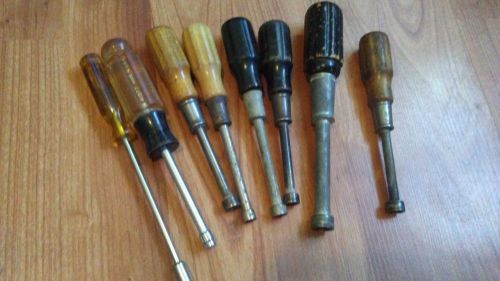 Vintage lot of 8 Spintite Walden hozan  Wood Handle Nut Drivers  L@@K