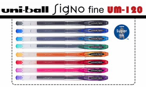 8x Uni ball SIGNO UM-120 Pens Super Ink Blue Black 0.5 mm Regular Color 0.7 mm