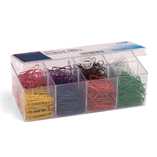 Officemate PVC-Free Color Coated Paper Clips #2 800 per Reusable Plastic Orga...