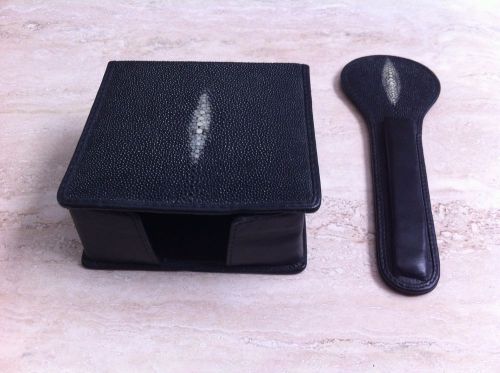 STINGRAY LEATHER DESK ACCESSORIES - NOTE PAPER HOLDER AND LETTER OPENER SHEATH