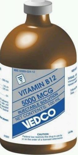 2 BOTTLES VEDCO VITAMIN B12 5000MCG/1ML INJECTABLE, 100 ML FOR VETERINARY USE