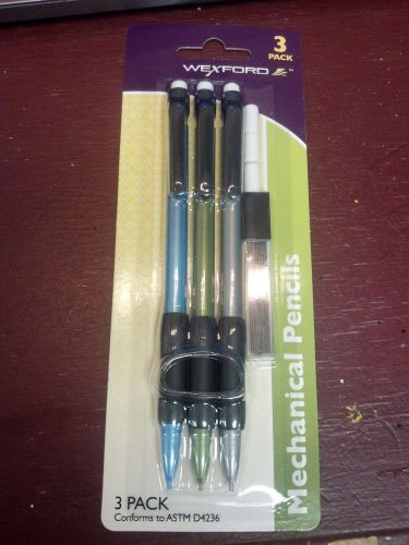 MECHANICAL PENCILS, 3 PACK, 12 EXTRA LEAD, 3 EXTRA ERASERS, CONFORMS ASTM D4236