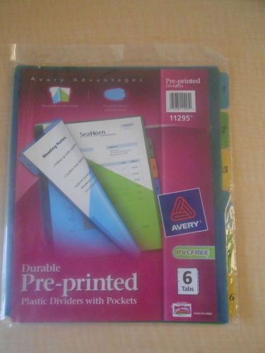 Avery Durable Pre-Printed Plastic Dividers with Pockets 6-Tab Set 1 Set (11295)